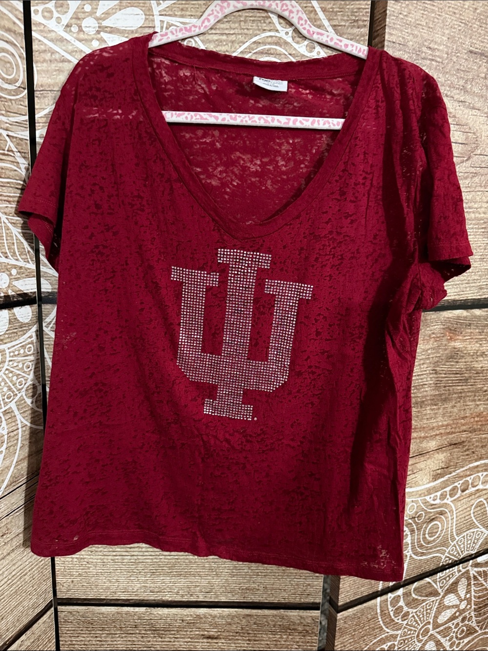 Pro Edge Maroon V-Neck Tee with Rhinestone Logo